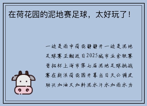 在荷花园的泥地赛足球，太好玩了！