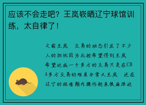 应该不会走吧?王岚嵚晒辽宁球馆训练,太自律了! 应该不会走吧?王岚嵚晒辽宁球馆训练,太自律了!